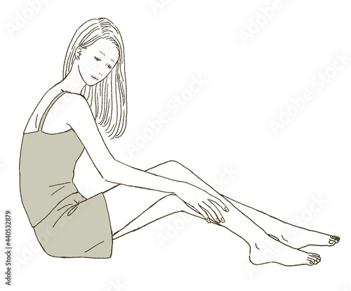 ビューティー　全身をスキンケアする女性のイラストレーション
