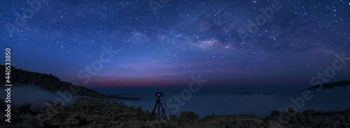 Bild auf Leinwand Panorama Photo Milky way galaxy at night