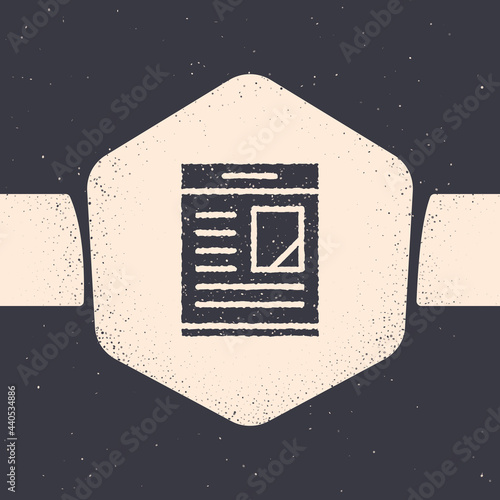 Grunge Newspaper advertisement displaying obituaries icon isolated on grey background. Monochrome vintage drawing. Vector