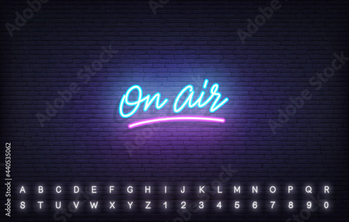 On Air neon template. Glowing neon lettering On Air sign