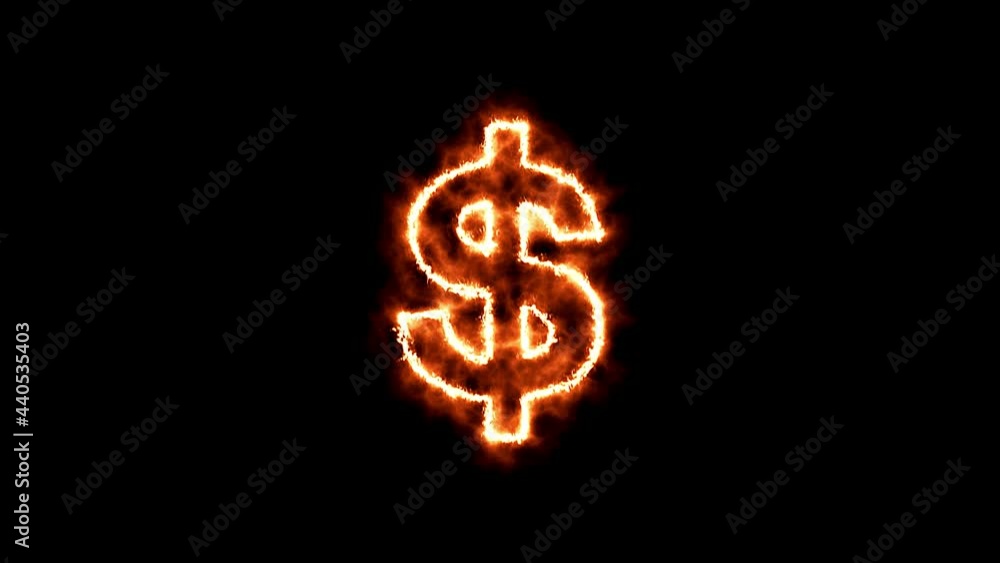 Video animation of the dollar currency sign in abstract fire on black background - seamless loop - currency - USD Video animation of the dollar currency sign in abstract fire on black background - seamless loop - currency - USD