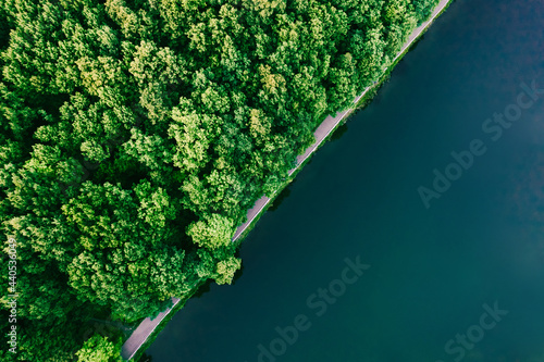 Fotografía Amazing green forest, water aerial top view, copy space