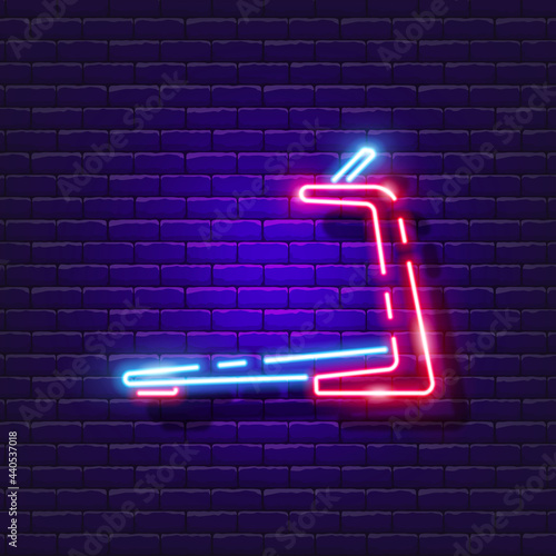 Treadmill neon icon. Sports concept. Vector illustration for design. Gym sign.