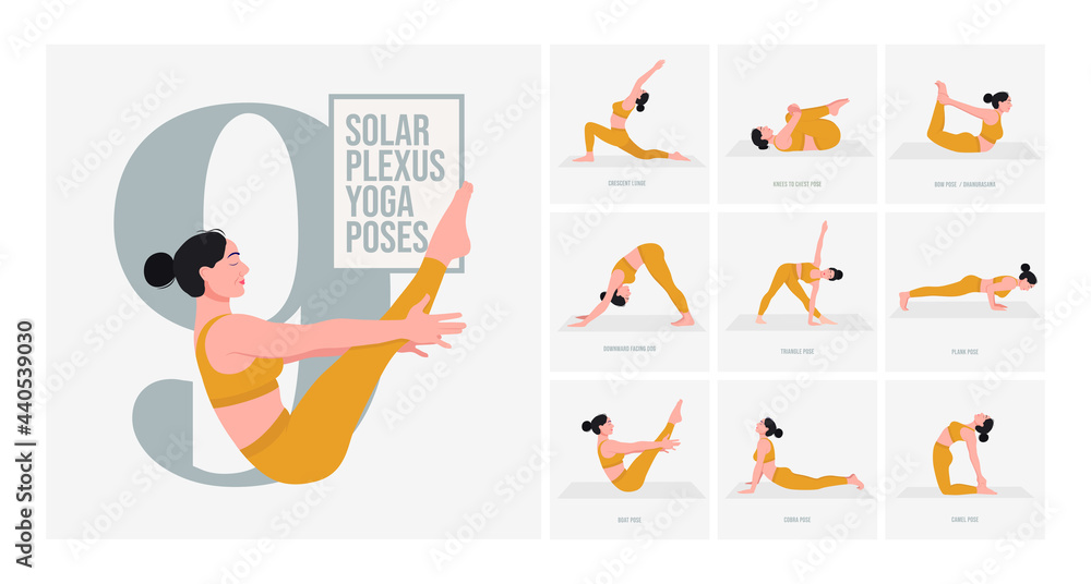 Yoga Workout Set Young Woman Practicing Stock Vector (Royalty Free)  2034004028 | Shutterstock