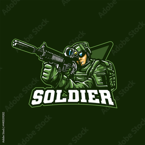 Soldier with riffle mascot logo illustration