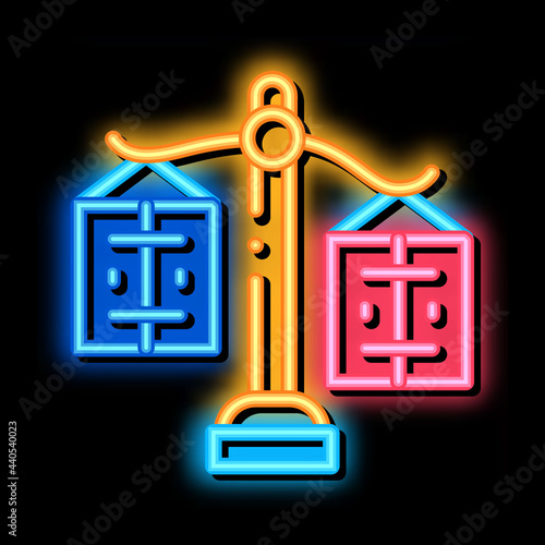 significance preponderance of different products neon light sign vector. Glowing bright icon significance preponderance of different products sign. transparent symbol illustration photo