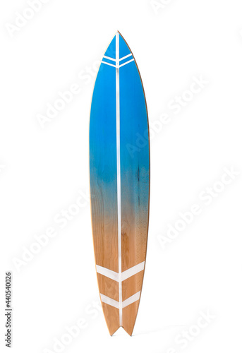 Wooden surfboard on white background