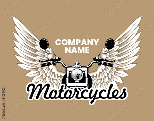 Motorcycle with wings. Bike club emblem template. Stock vector illustration.