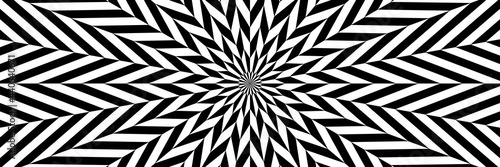 Vector illustration of star-shaped pattern with optical illusion. Op art abstract background. Long horizontal banner.
