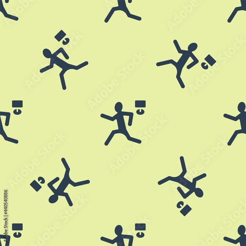 Blue Murder icon isolated seamless pattern on yellow background. Body, bleeding, corpse, bleeding icon. Concept of crime scene. Vector