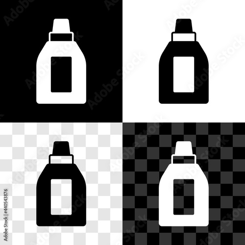 Set Plastic bottle for laundry detergent, bleach, dishwashing liquid or another cleaning agent icon isolated on black and white, transparent background. Vector