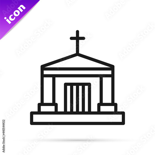 Black line Old crypt icon isolated on white background. Cemetery symbol. Ossuary or crypt for burial of deceased. Vector