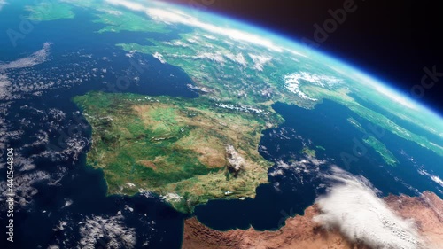 Cinematic view of Europe from the space, realistic planet Earth rotates in the cosmos