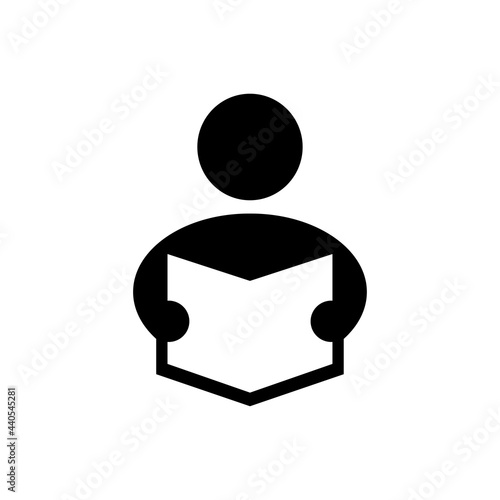 Símbolo biblioteca. Icono silueta de hombre leyendo un libro en color negro