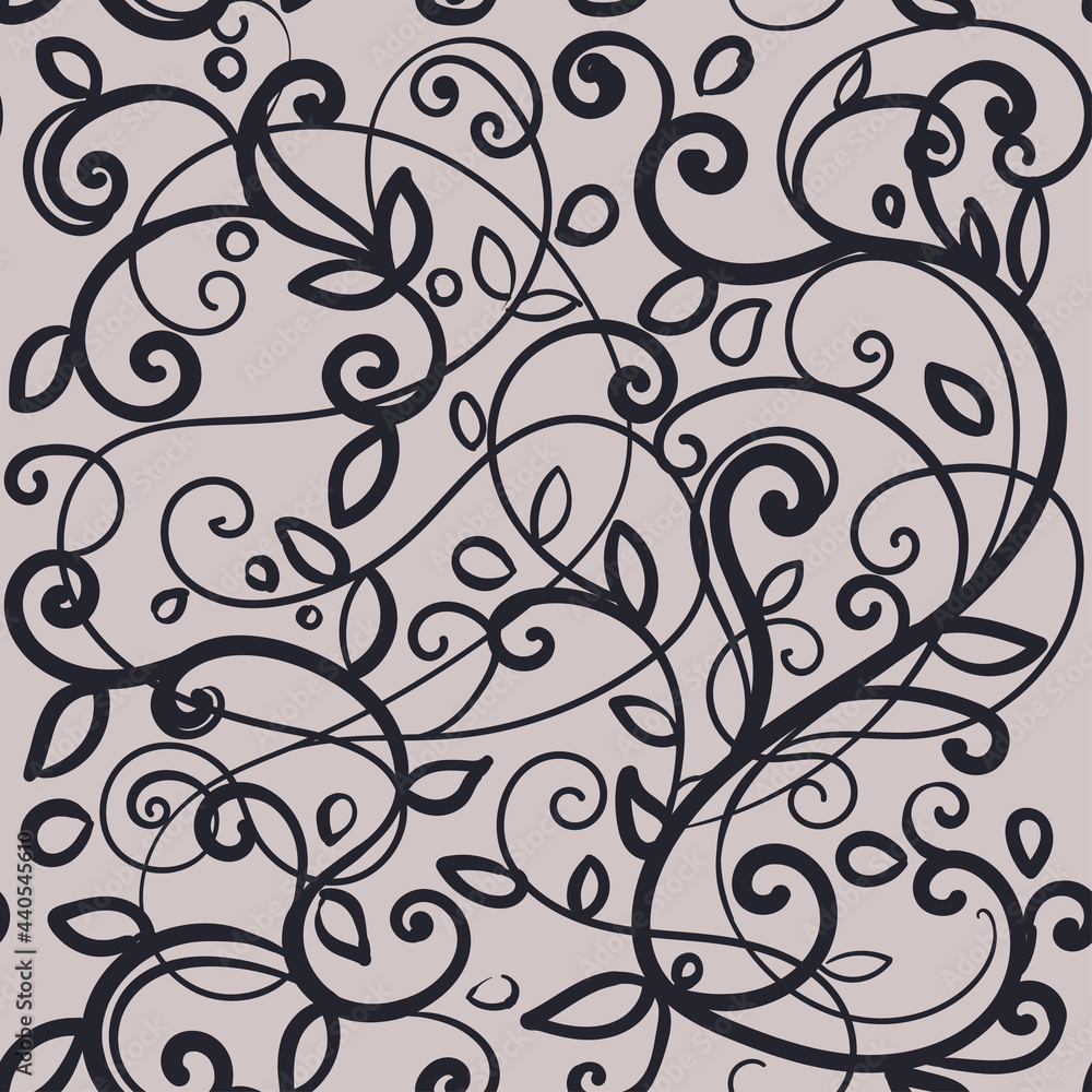 Floral monoline seamless pattern background, textile printing. Hand drawn endless vector illustration of flowers on light background. Floral monoline seamless pattern background, textile printing. Hand drawn endless vector illustration of flowers on light background.