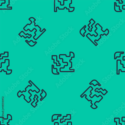 Blue line Gaseous icon isolated seamless pattern on green background. Changing the state of matter in gas. Vector