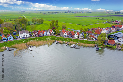 Aerial from the ancient village Durgerdam at the IJsselmeer in the Netherlands