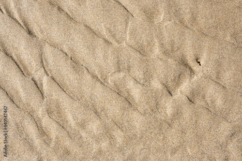 Fototapeta Naklejka Na Ścianę i Meble -  Sand beach texture. Natural background. Sand waves background. Sandy dunes, tropical seashore landscape.