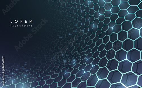 Abstract hexagonal technology background with glow effect photo