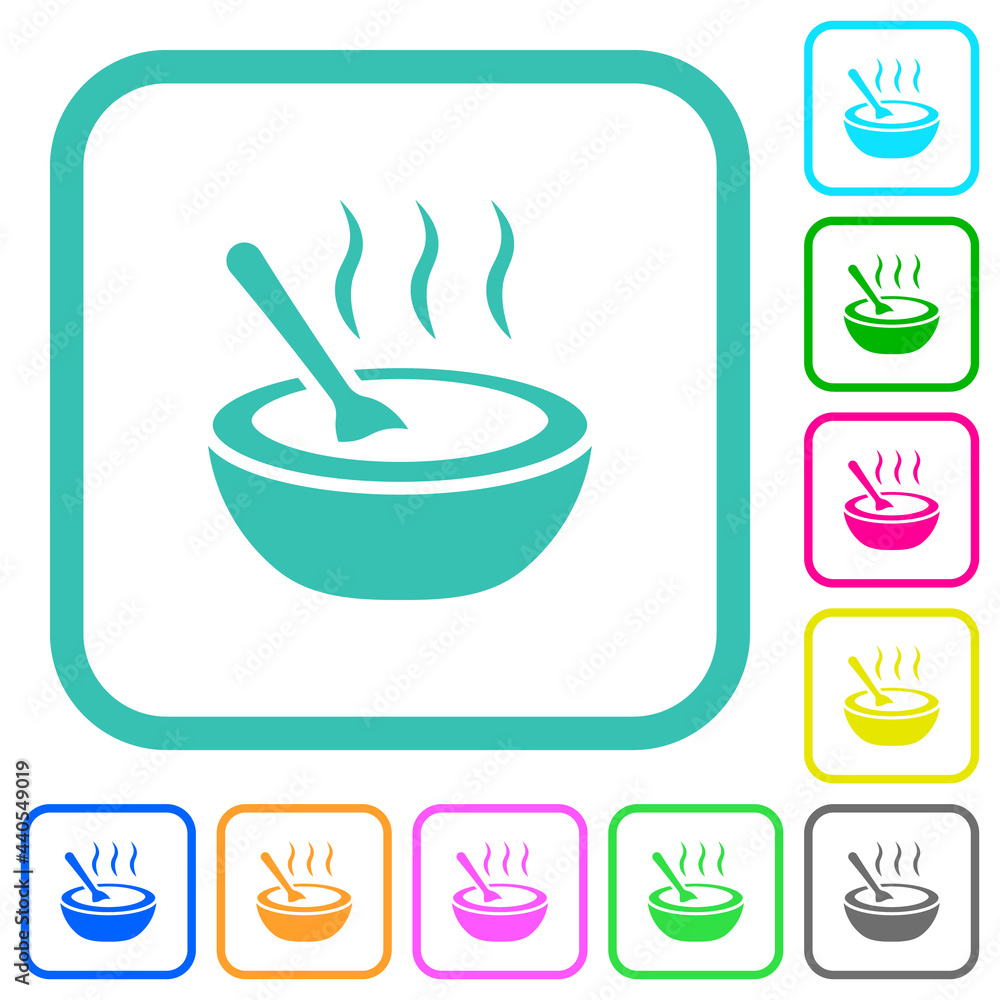 Steaming bowl of soup with spoon vivid colored flat icons Steaming bowl of soup with spoon vivid colored flat icons