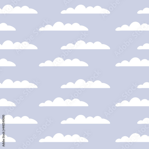 Minimalistic seamless pattern with elongated flat clouds on a light blue background. Modern vector illustration