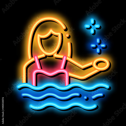 woman swimmer neon light sign vector. Glowing bright icon woman swimmer sign. transparent symbol illustration