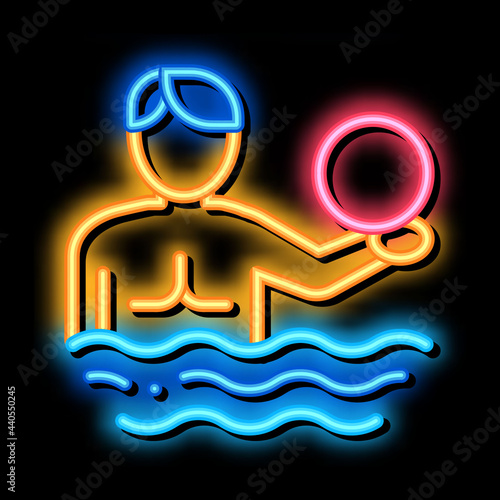 man and volleyball water ball neon light sign vector. Glowing bright icon man and volleyball water ball sign. transparent symbol illustration