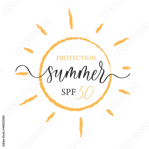 SPF 50 protection Sun protection summer icon design. UV symbol. SPF sun sign. Ultra violet rays radiation.