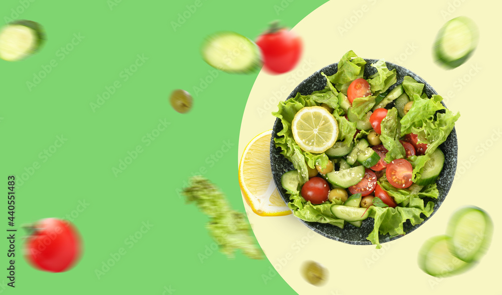 Plate with fresh salad on white background Plate with fresh salad on white background