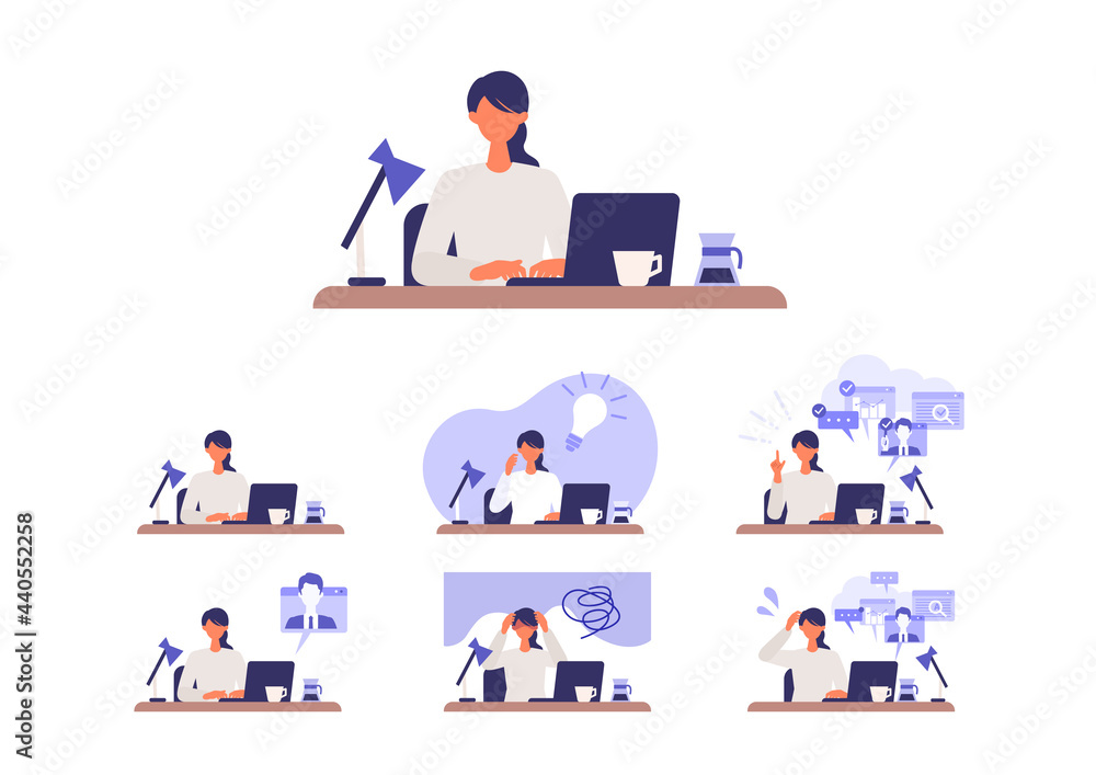 Telecommuting concept. Vector illustration of people having communication via telecommuting system.