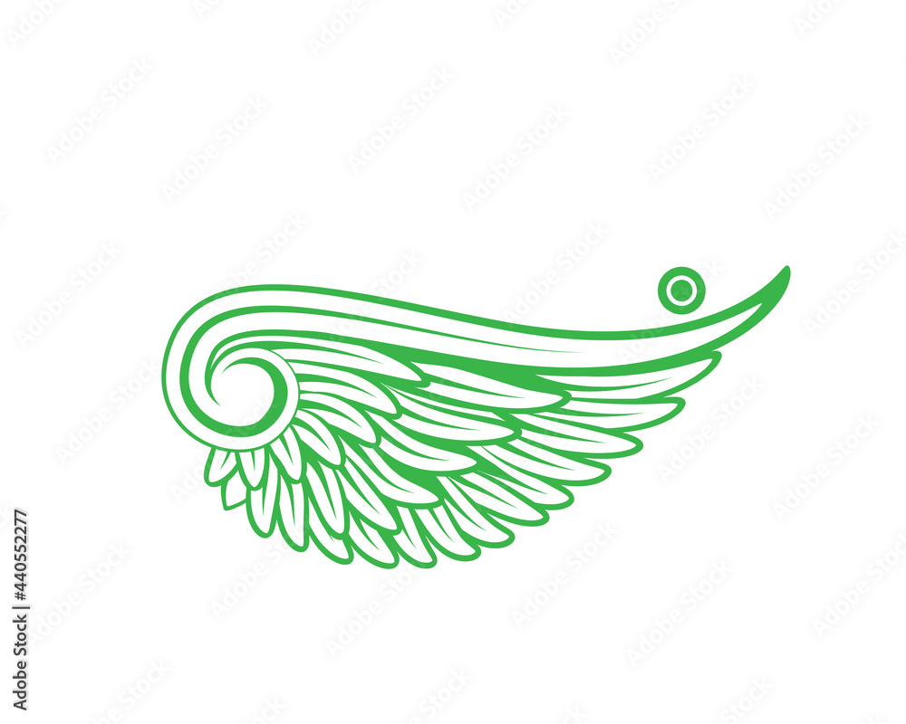Obraz premium green wing logo isolated on white background, side wing symbol icon