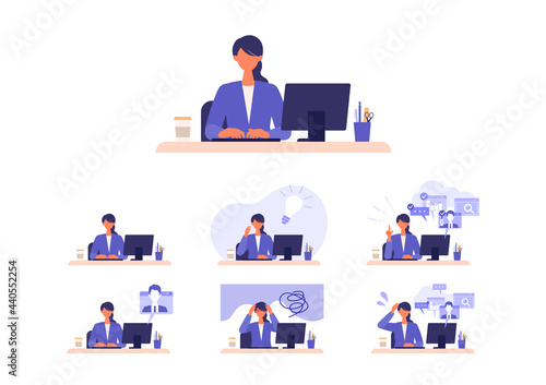 Telecommuting concept. Vector illustration of people having communication via telecommuting system.