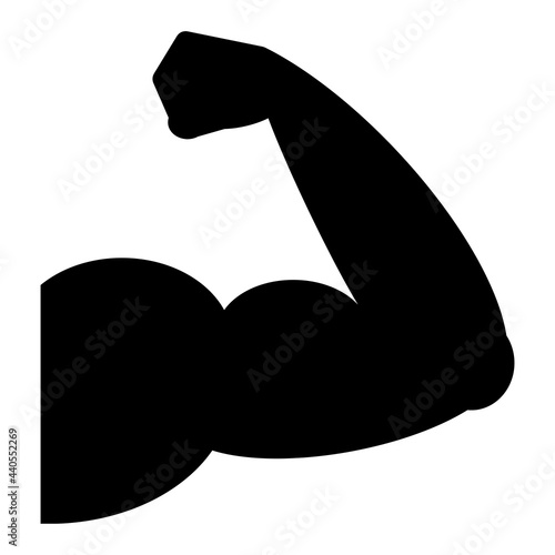 ngi1265 NewGraphicIcon ngi - strong muscular arm icon . muscles / strength / power - extremely robust / stable - isolated on white background - single - right version - black simple xxl g10605 photo