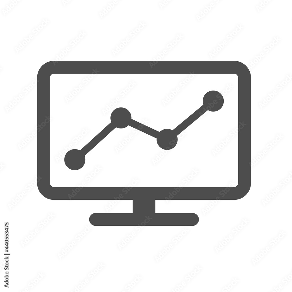pc monitor with rgaph silhouette vector icon isolated on white background. pc monitor with chart icon for web, mobile apps, ui design and print pc monitor with rgaph silhouette vector icon isolated on white background. pc monitor with chart icon for web, mobile apps, ui design and print