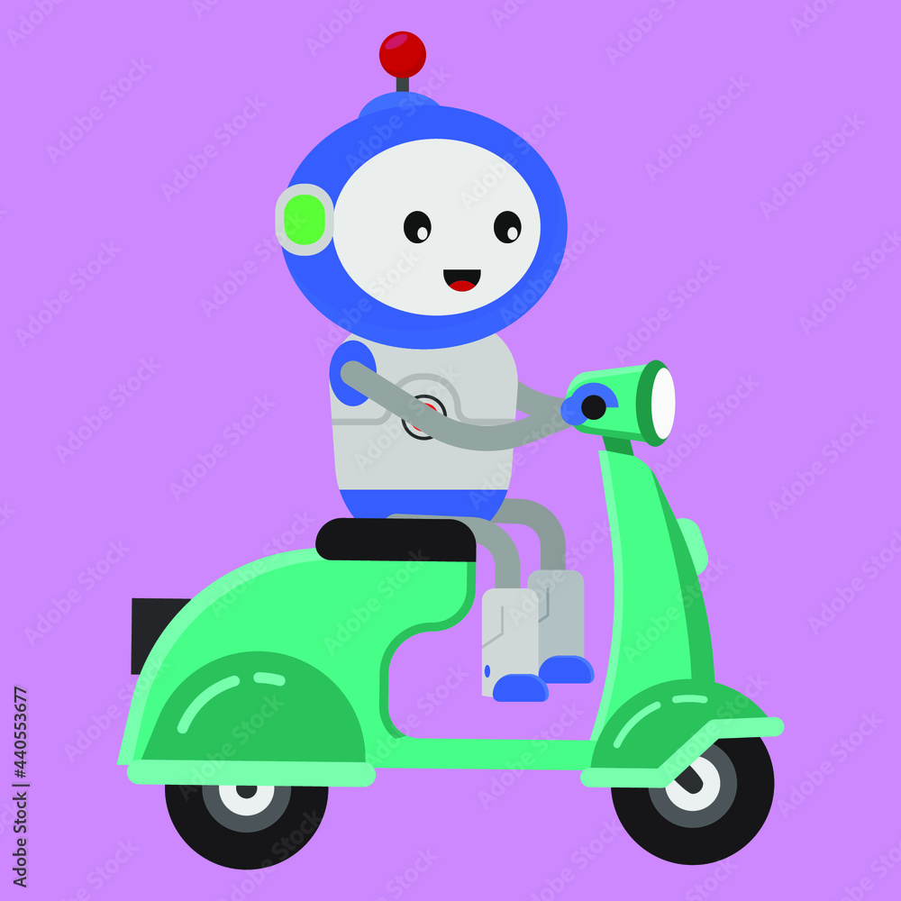 robot riding scooter icon illustration vector graphic robot riding scooter icon illustration vector graphic