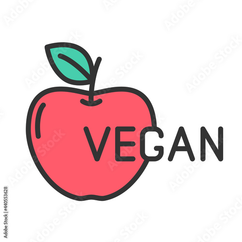 Wallpaper Mural vegan color filled logo icon isolated on white. red apple with leaf outline color logo icon for web and ui design, mobile apps and print package Torontodigital.ca