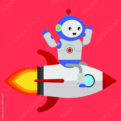 robot riding rocket icon illustration vector graphic