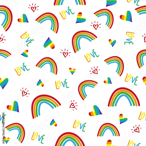 Rainbow seamless pattern on white background.