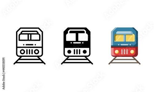 Train icon. With outline, glyph, and flat style