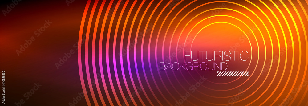Dark abstract background with glowing neon circles. Trendy layout template for business or technology presentation, internet poster or web brochure cover, wallpaper Dark abstract background with glowing neon circles. Trendy layout template for business or technology presentation, internet poster or web brochure cover, wallpaper