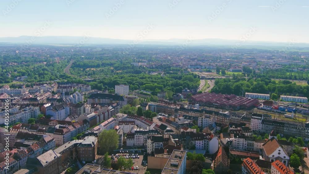 Strasbourg: Aerial view of city in France at border with Germany - landscape panorama of Europe from above Strasbourg: Aerial view of city in France at border with Germany - landscape panorama of Europe from above