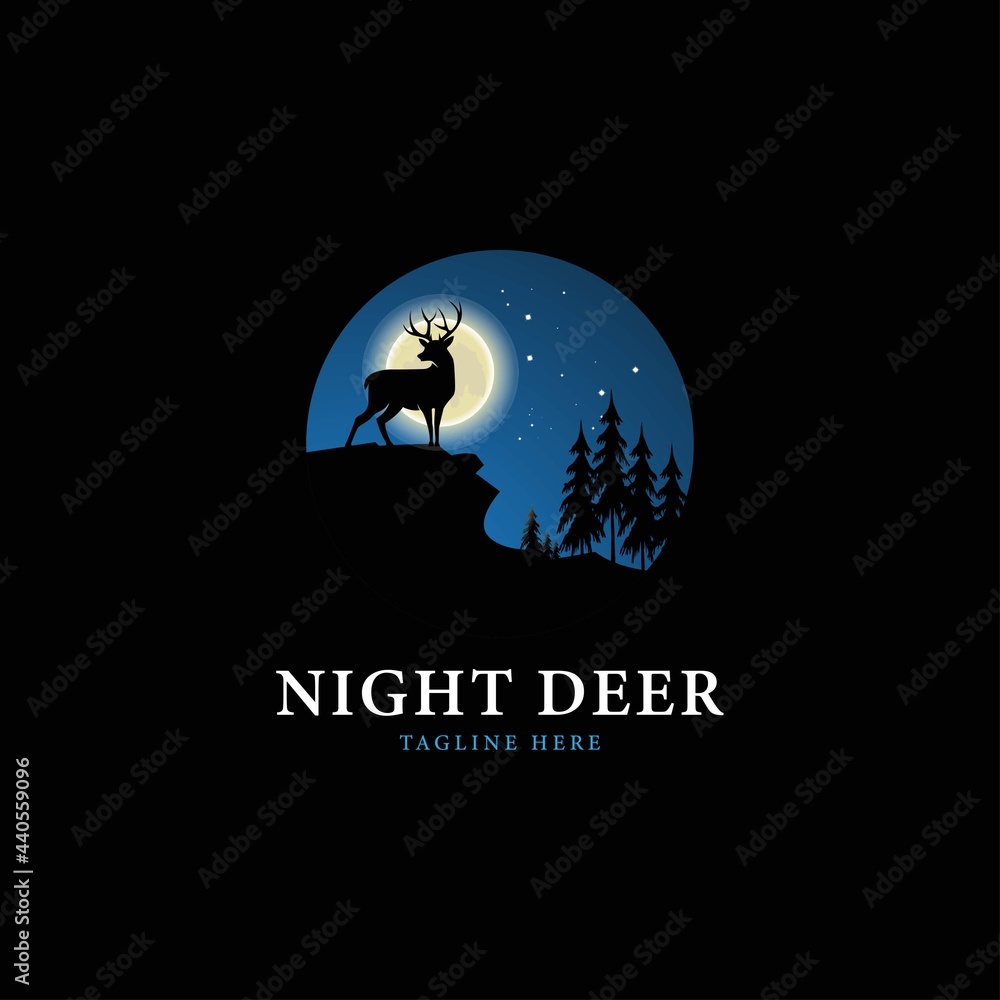 Night deer logo design template, vector illustration