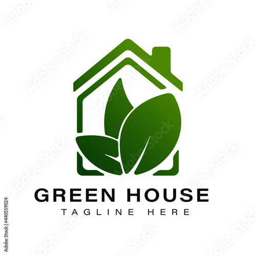 Green house logo illustration perfects good for nature logo buildings with flat color style and green