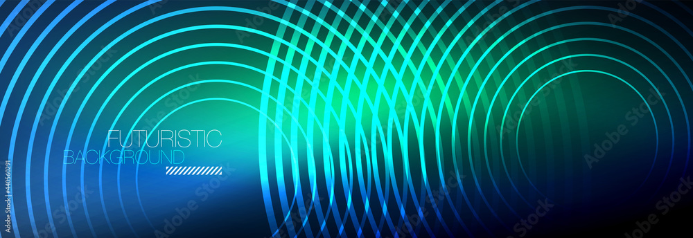 Dark abstract background with glowing neon circles. Trendy layout template for business or technology presentation, internet poster or web brochure cover, wallpaper Dark abstract background with glowing neon circles. Trendy layout template for business or technology presentation, internet poster or web brochure cover, wallpaper