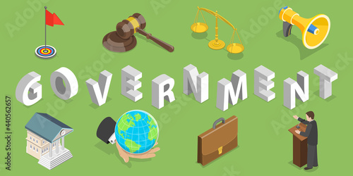 3D Isometric Flat Vector Conceptual Illustration of Government, Political System photo