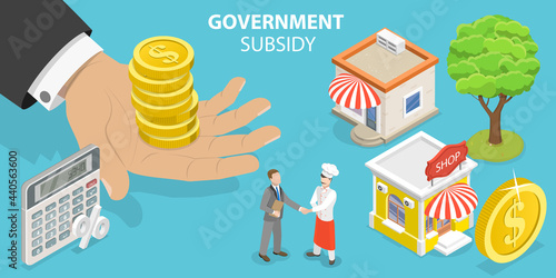 3D Isometric Flat Vector Conceptual Illustration of Government Subsidy, Local Business Support
