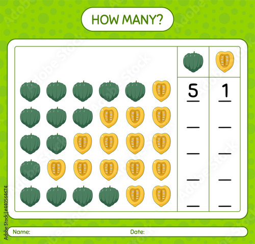 How many counting game with acorn squash. worksheet for preschool kids, kids activity sheet, printable worksheet