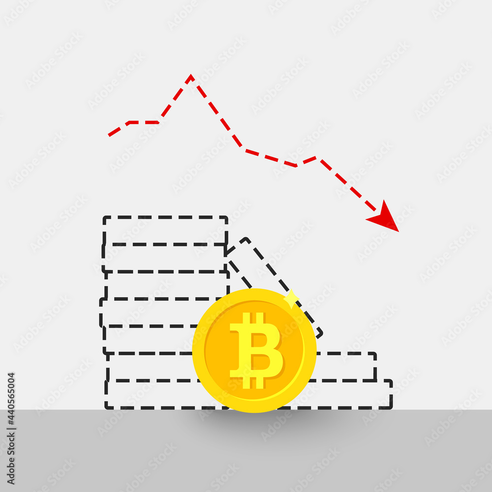 Vecteur Stock Bitcoin fall and crash concept with red arrow pointing ...