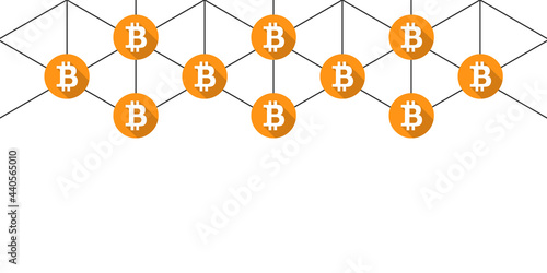 Bitcoin network, transaction and connection concept. Banner, vector illustration with copy space.