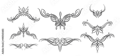 Abstract symmetrical tattoos in the elf fantasy style. Suitable for shoulders, neck, waist and other symmetrical parts of the body